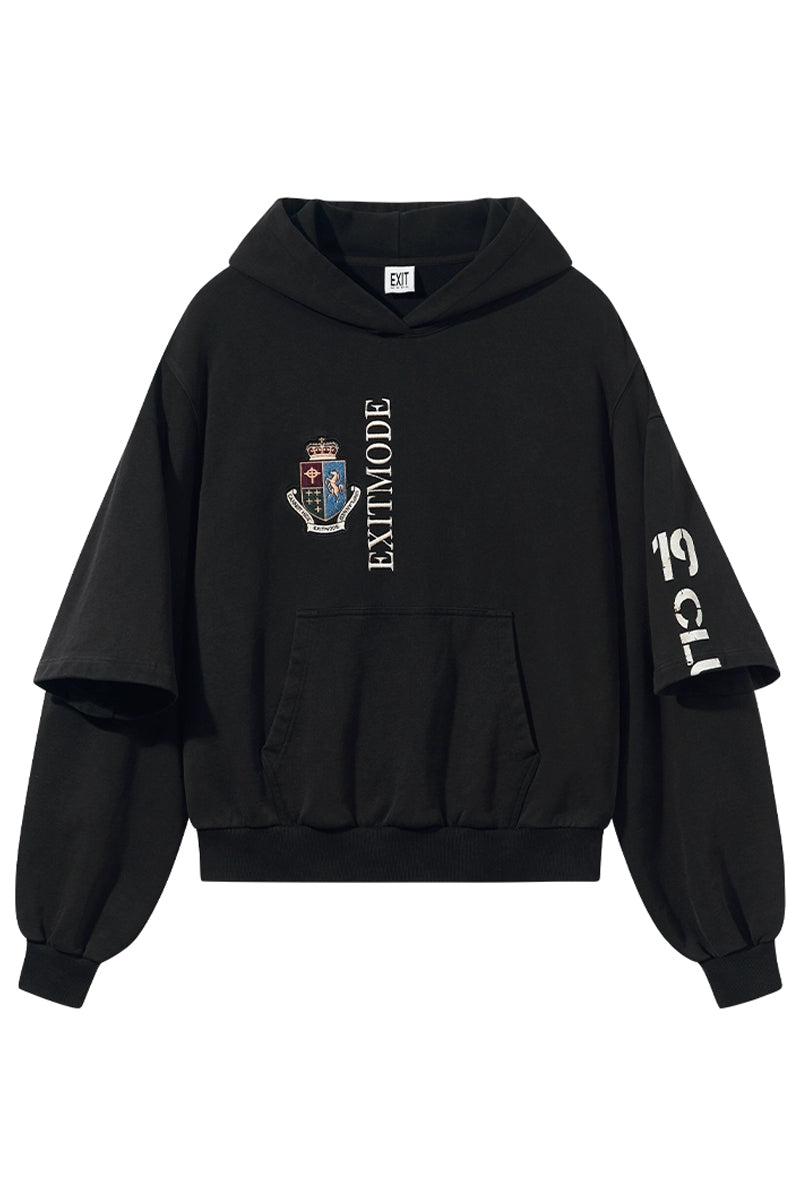 Washed Embroidered Print Hoodie