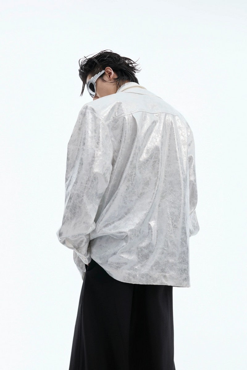 Liquid Texture Shine Layered Shoulder Shirt