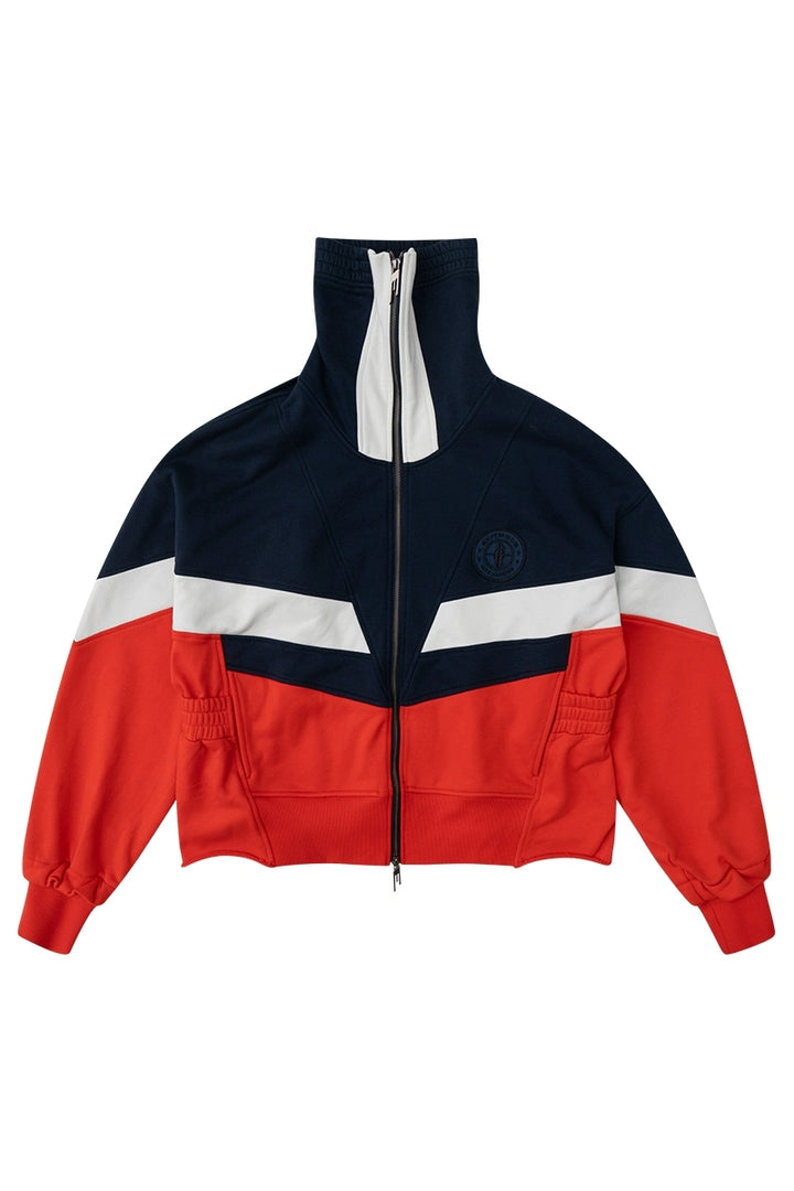 Colorblock Ruched High-Neck Hoodie