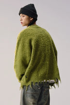 Distressed Knit Cardigan Sweater