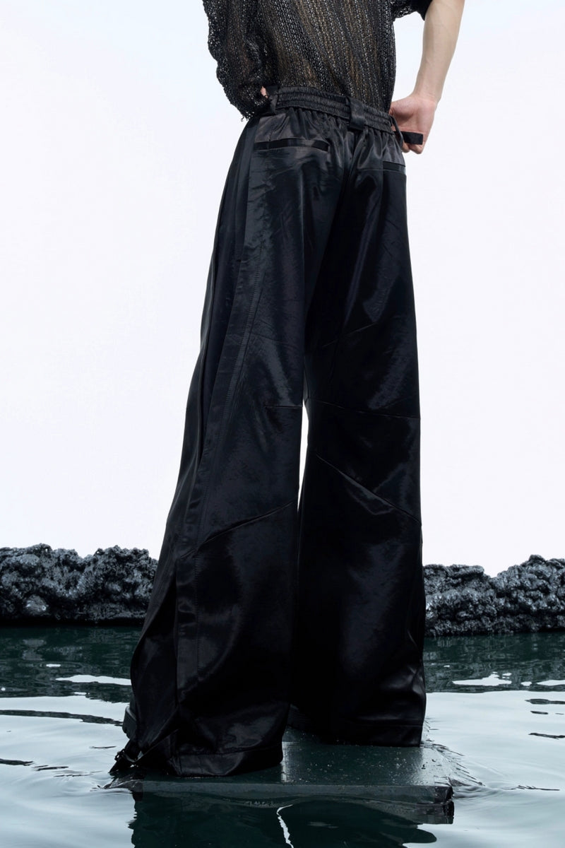 Glossy Liquid Scimitar Wide-Leg Pants