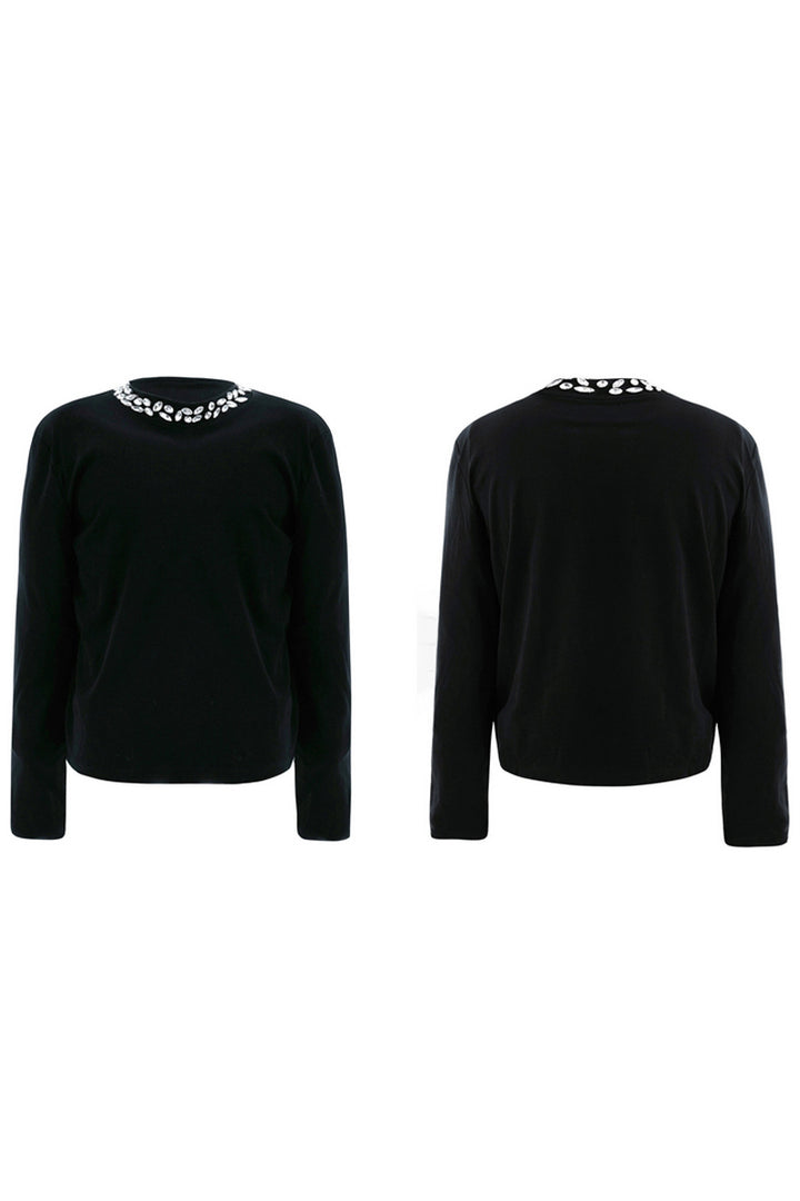 Rhinestone Crewneck Long Sleeve Tee