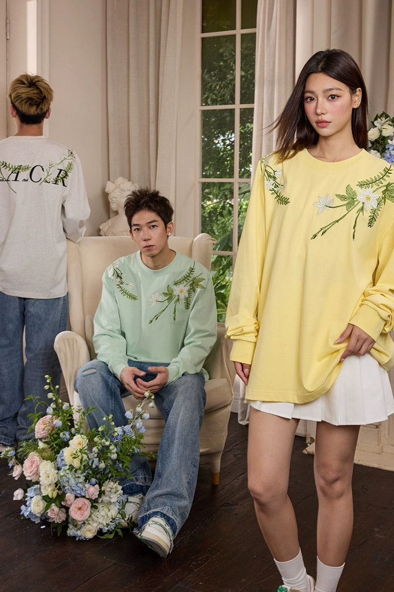 Botanical Embroidery Long Sleeve Tee