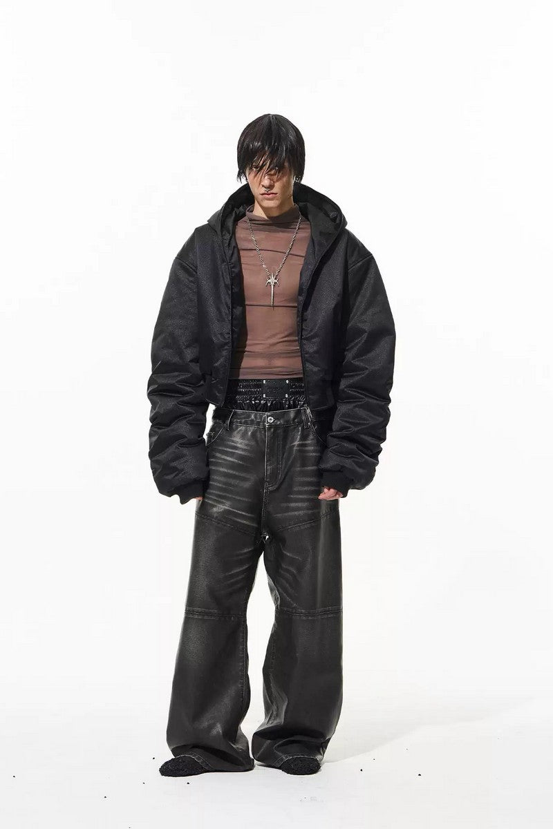 Distressed Wash Leather Drawstring Pants