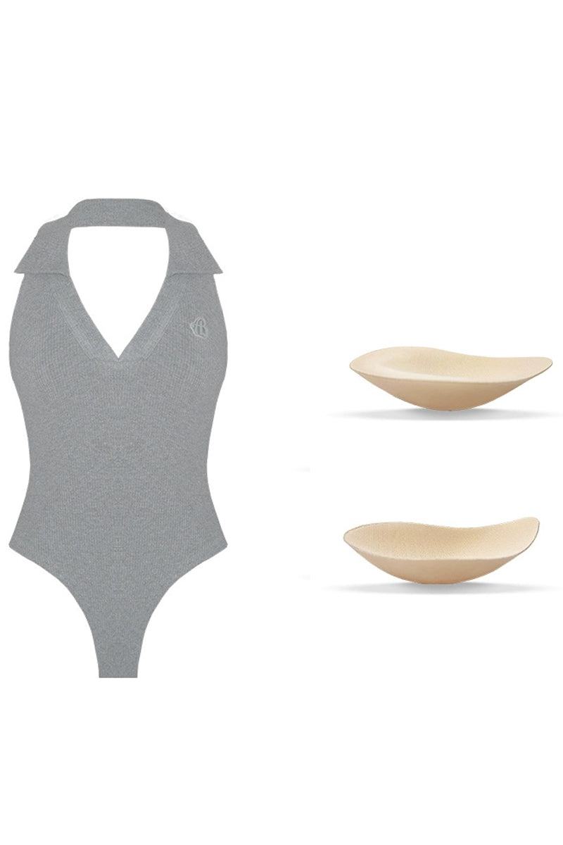 Backless Knitted Polo Bodysuit