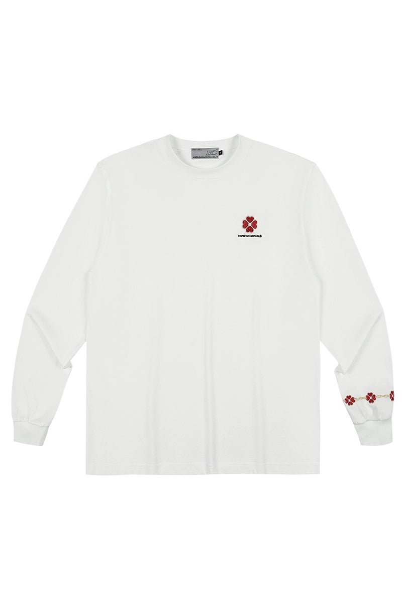 Clover Embroidery Long Sleeve Tee