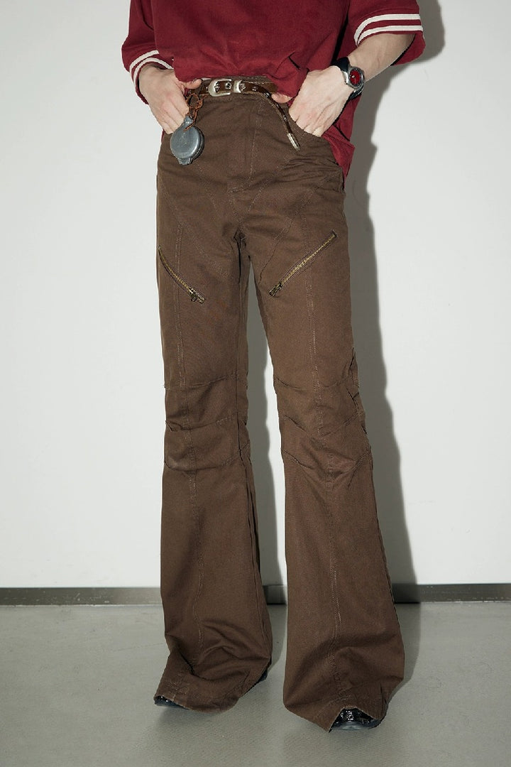 Flare Distressed Zip Cargo Pants