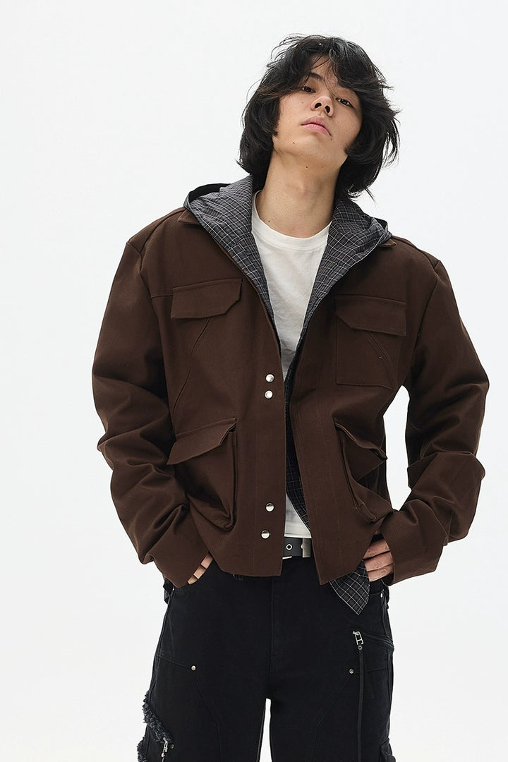 Asymmetric Washed Multi-Pocket Short Jacket