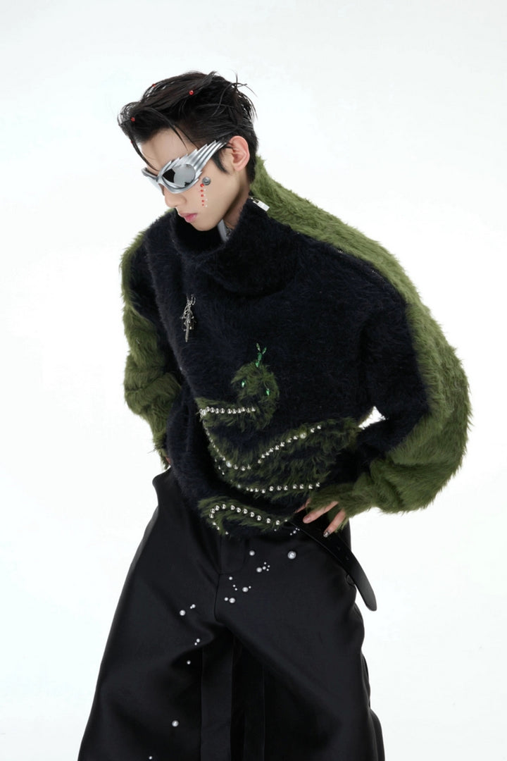 Pearl Snake Fleece Turtleneck Sweater