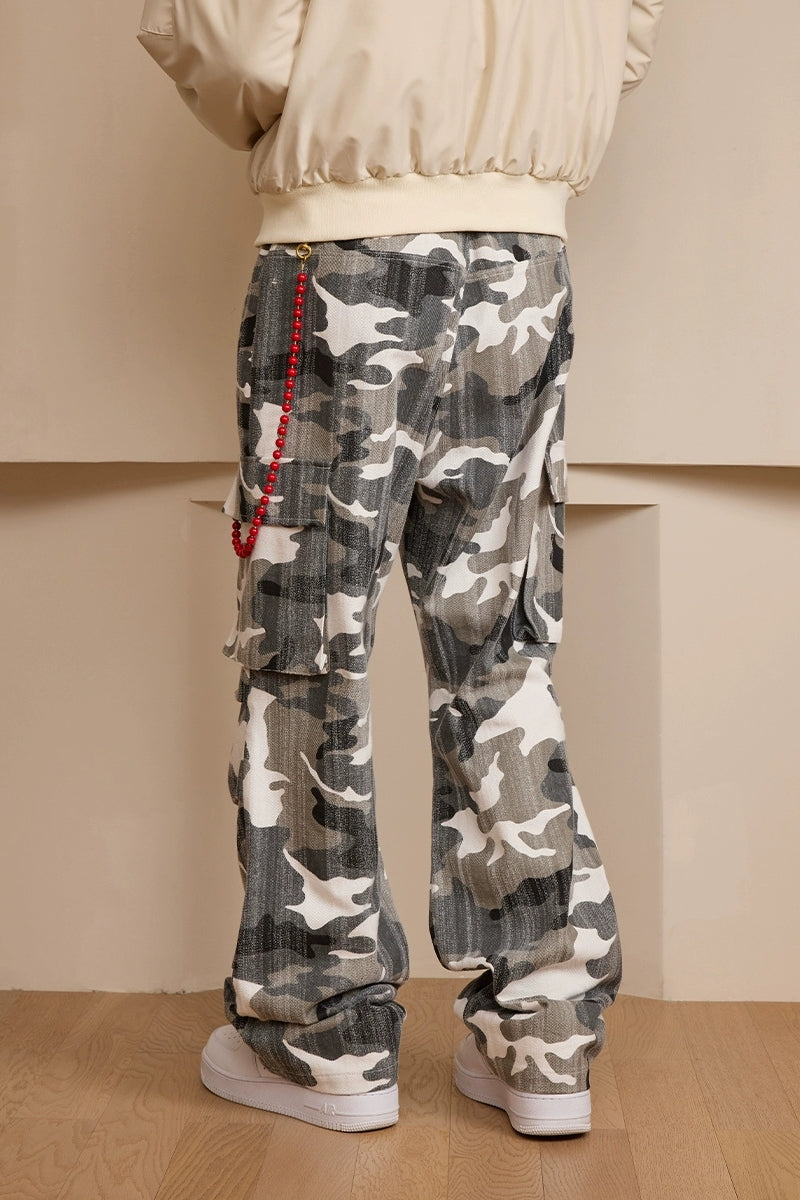 Washed Camo Straight Cargo Pants