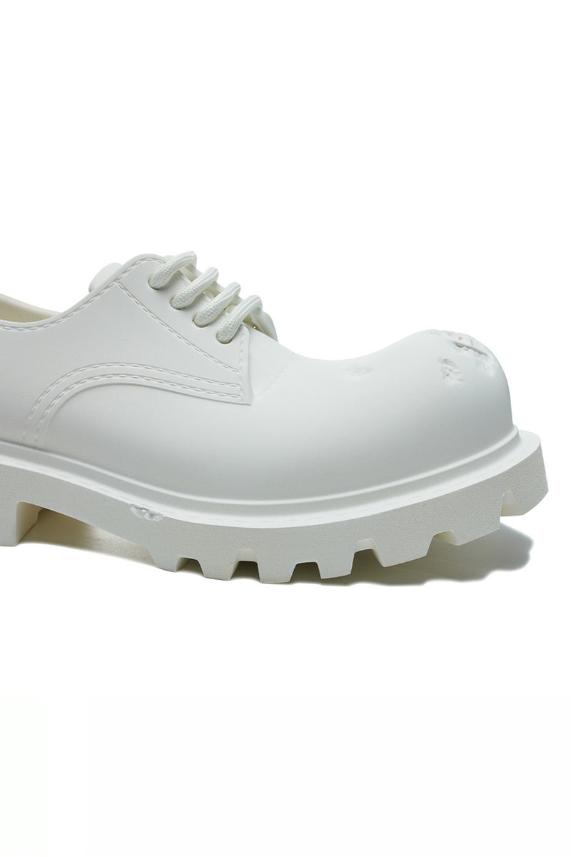 White Dented Platform Derby Shoes