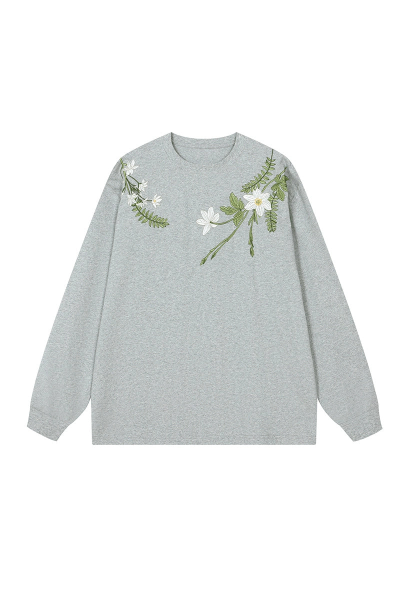 Floral Embroidered Oversized Long Sleeve Tee