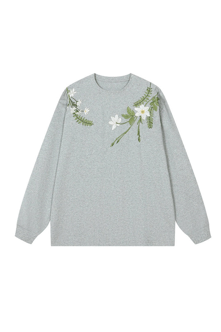 Floral Embroidered Oversized Long Sleeve Tee