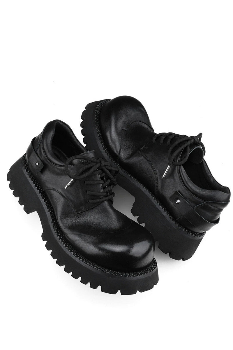 Chunky Black Leather Derby Shoes