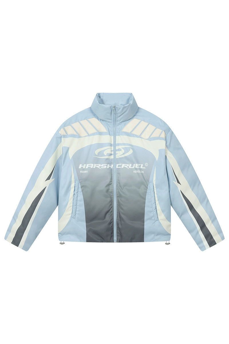 Colorblock Racing Gradient Puffer Jacket