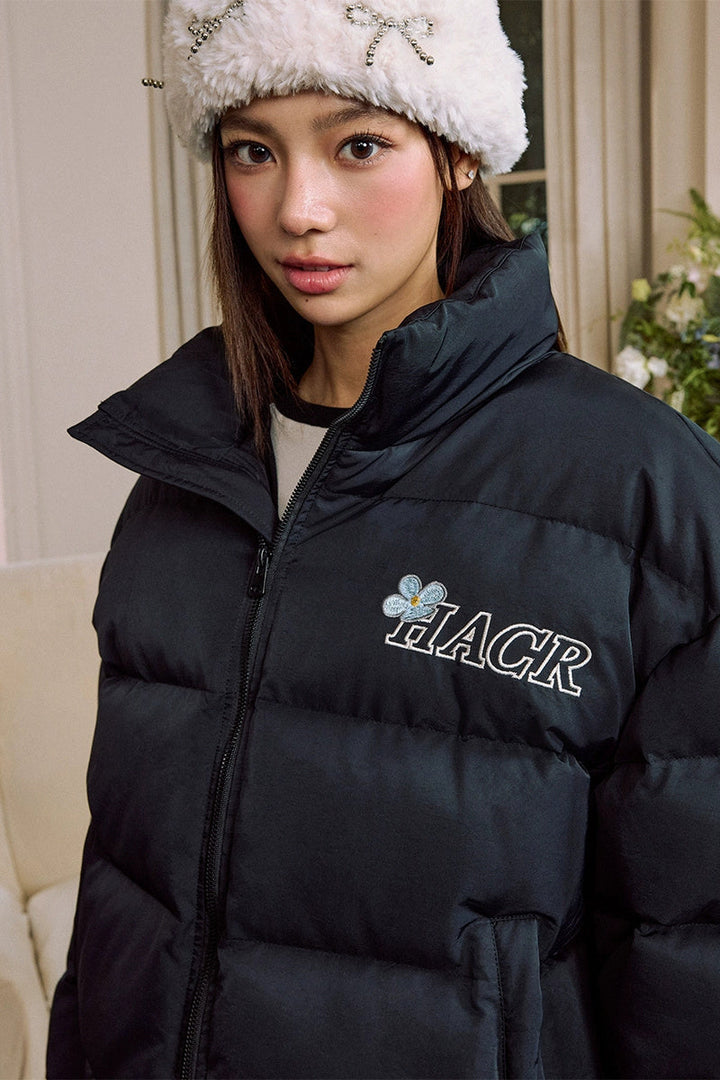 Cutout Cartoon Embroidered Puffer Jacket