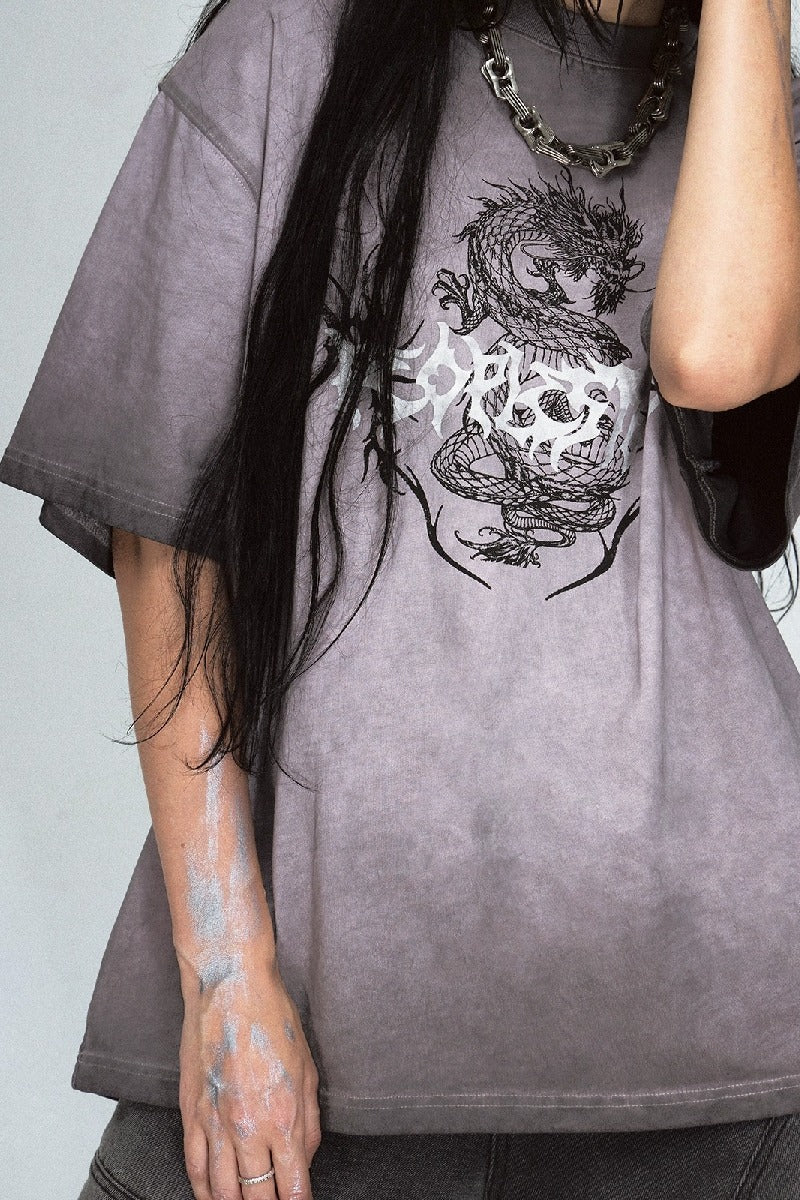 Vintage Dragon Print Oversized T-Shirt