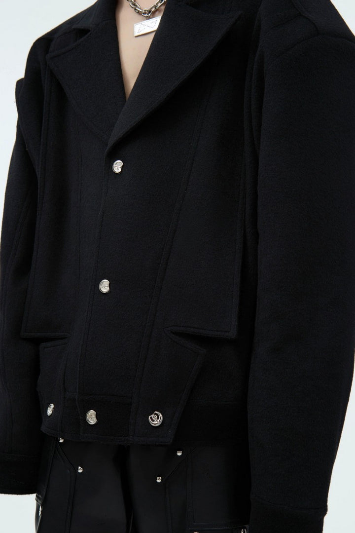 Asymmetrical Collar Cropped Wool Blazer Jacket