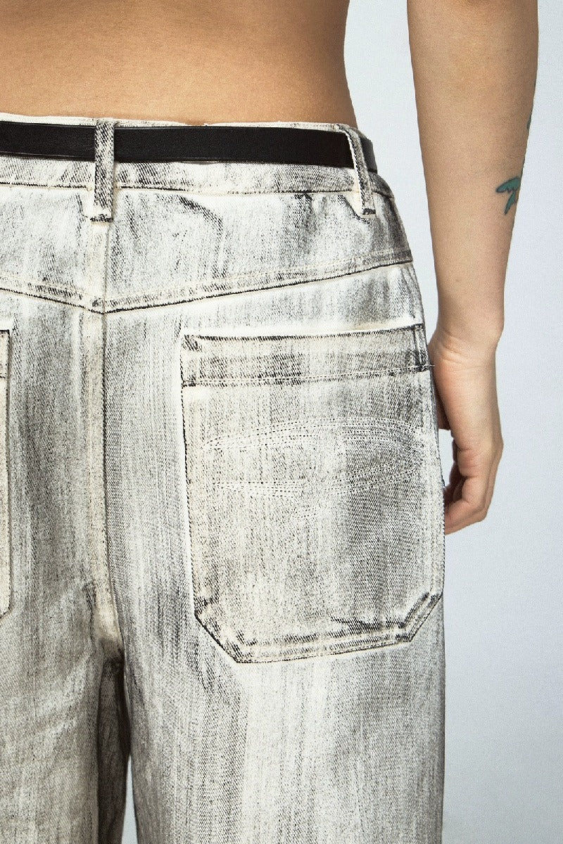 Stained Loose Straight-Leg Jeans