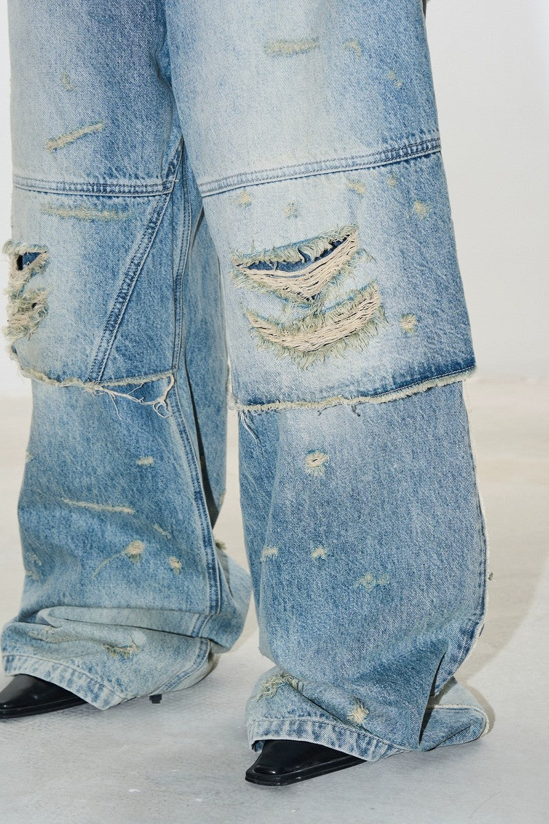 Layered Distressed Denim Jeans