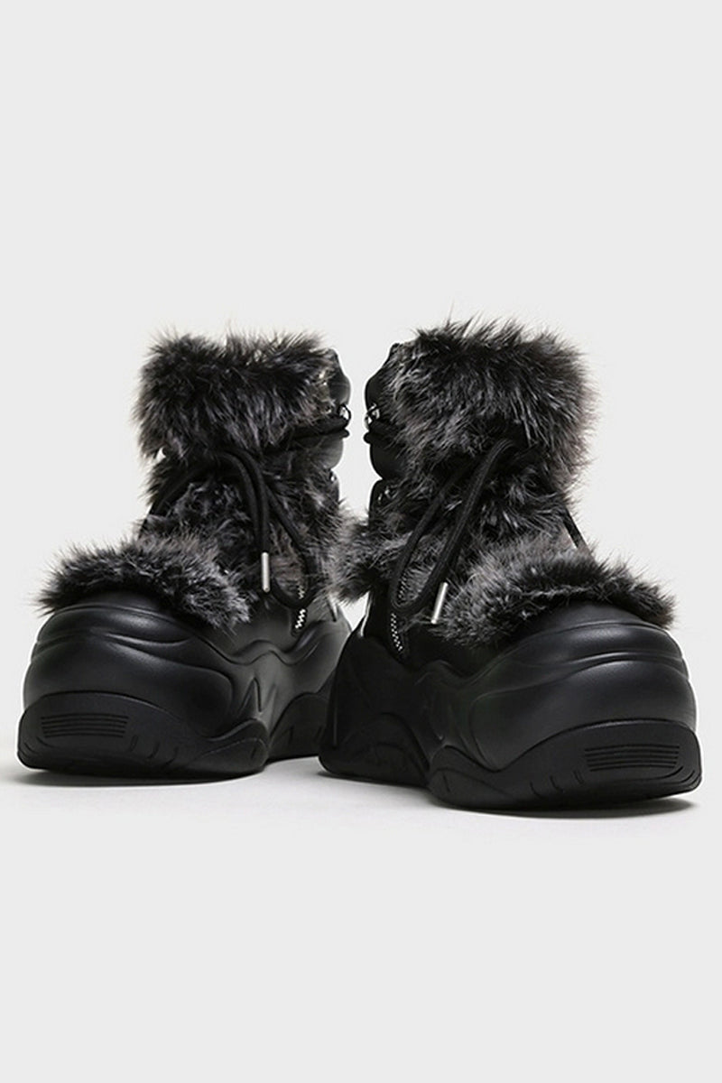 Black Faux-Fur Snow Boots