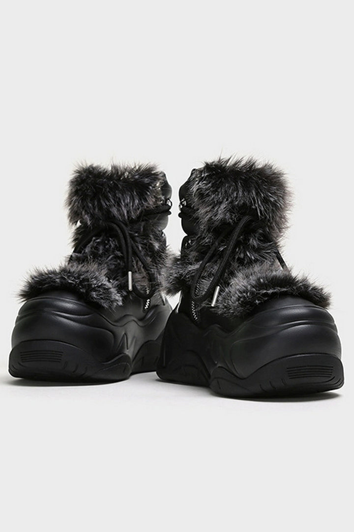 Black Faux-Fur Snow Boots