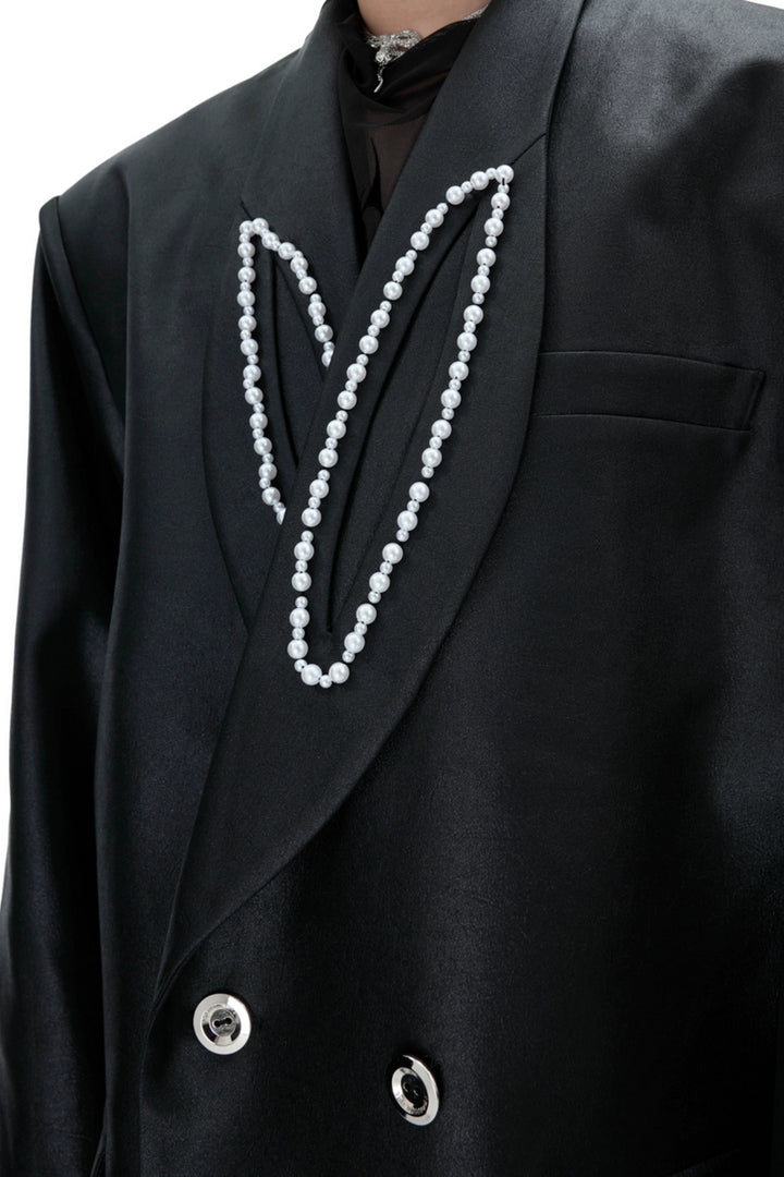 Glossy Pearl-Accent Blazer