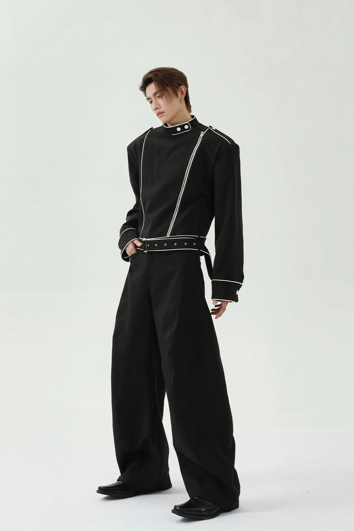 Zipper Deconstructed Belted Asymmetrical Jacket