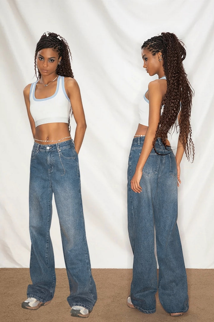 Wide-Leg Vintage Denim Pants