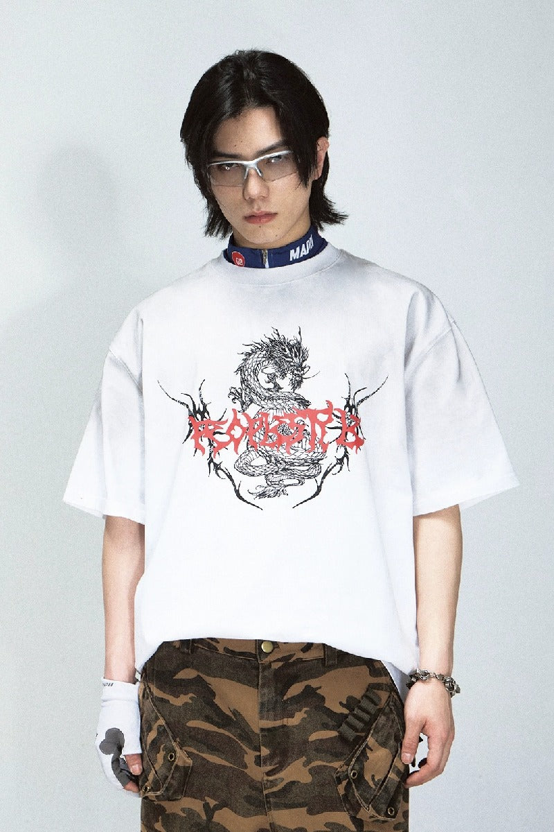Vintage Dragon Print Oversized T-Shirt