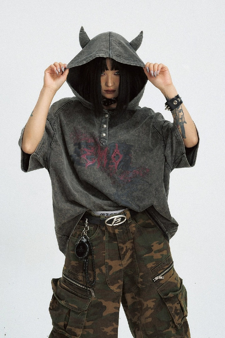 Dark Devil Washed Hooded T-Shirt