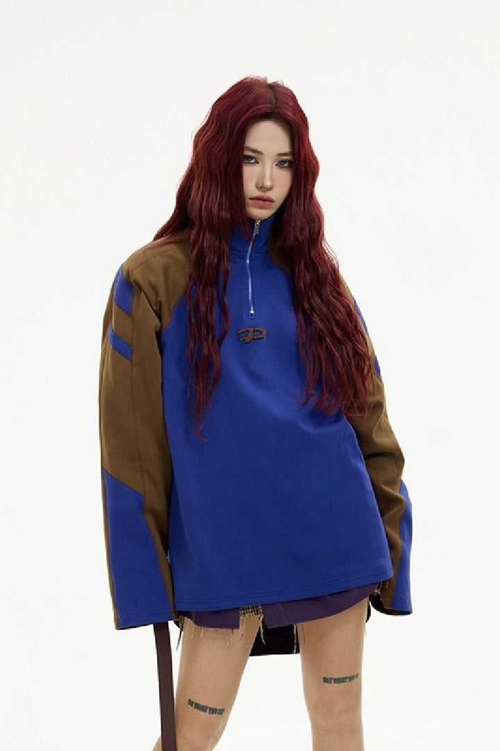 Colorblock Logo Zip Pullover Sweatshirt