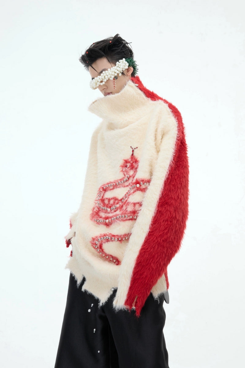 Pearl Snake Fleece Turtleneck Sweater