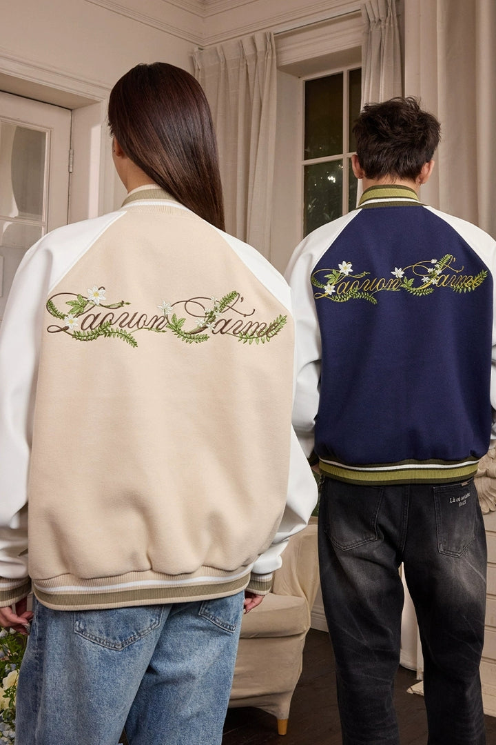 Floral Embroidery Varsity Jacket