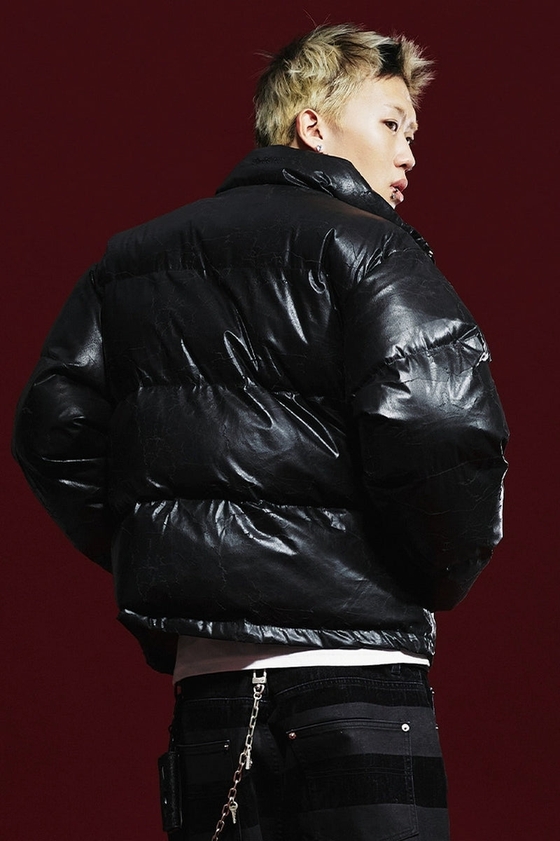 Cracked Pattern Puffer Jacket