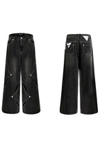 Metal Button Patchwork Straight-Leg Jeans