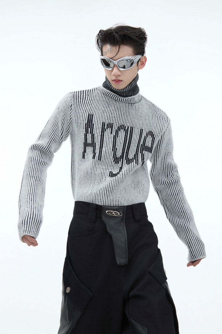 Ribbed Turtleneck Slim Knit Sweater