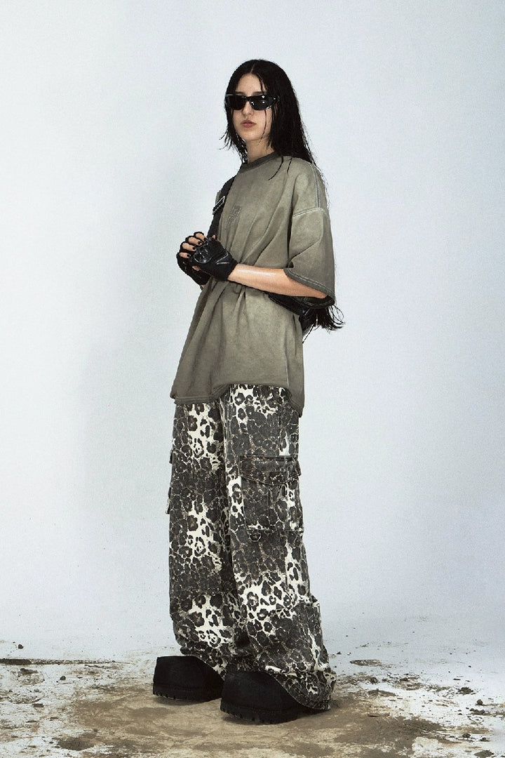 Leopard Print Multi-Pocket Cargo Pants