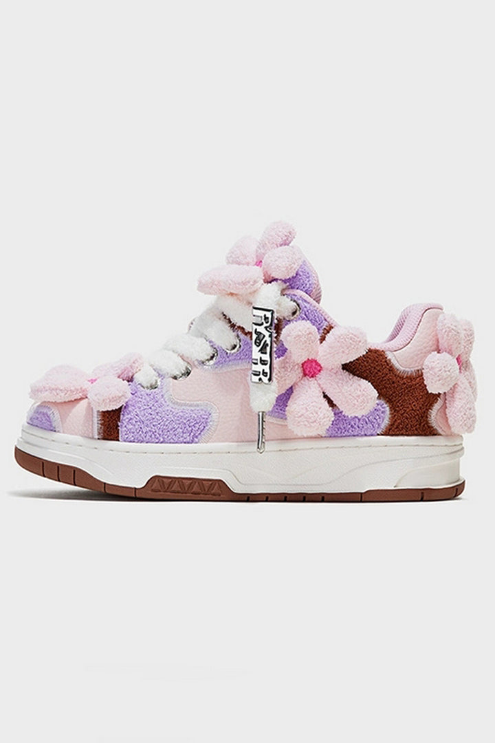 Sherpa Patchwork Flower Sneakers