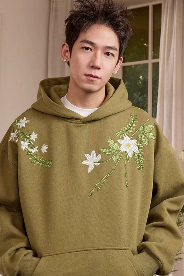 Floral Embroidery Oversized Hoodie