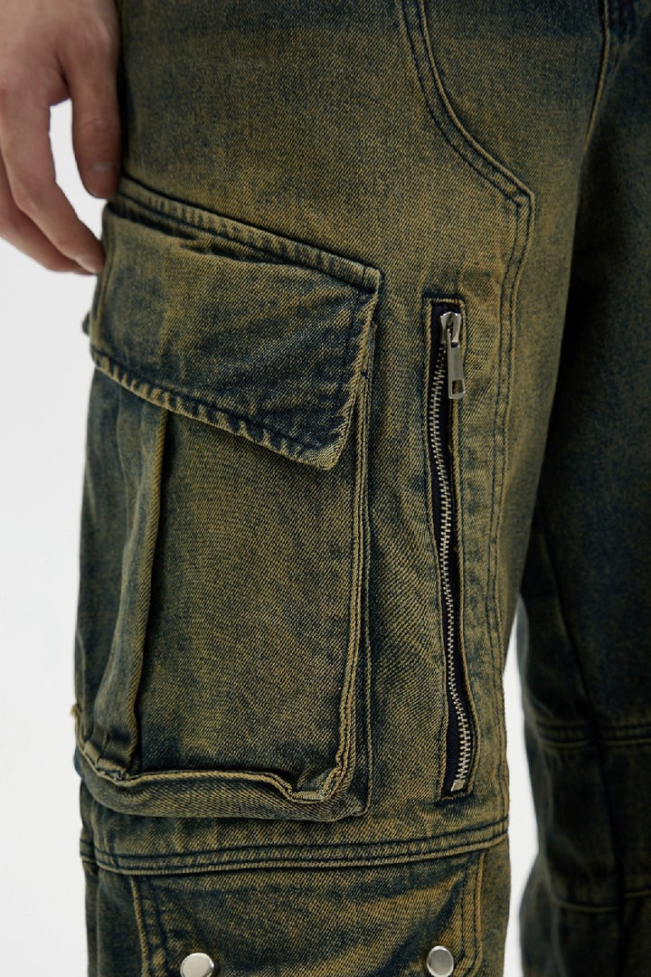 Vintage Washed Multi-Pocket Cargo Jeans