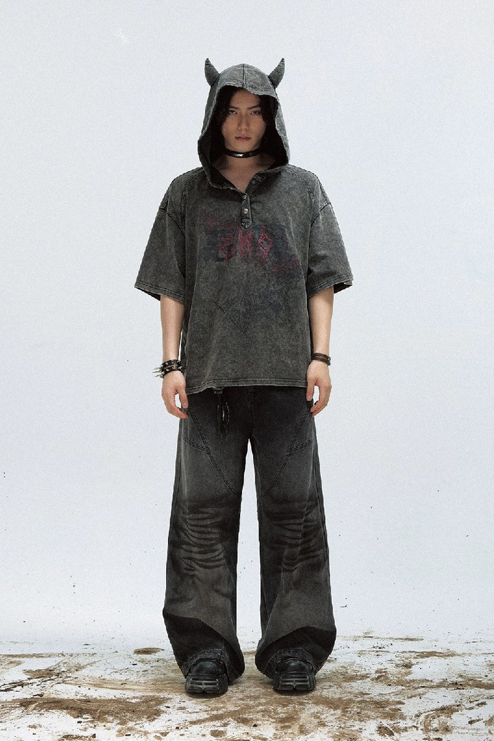 Dark Devil Washed Hooded T-Shirt