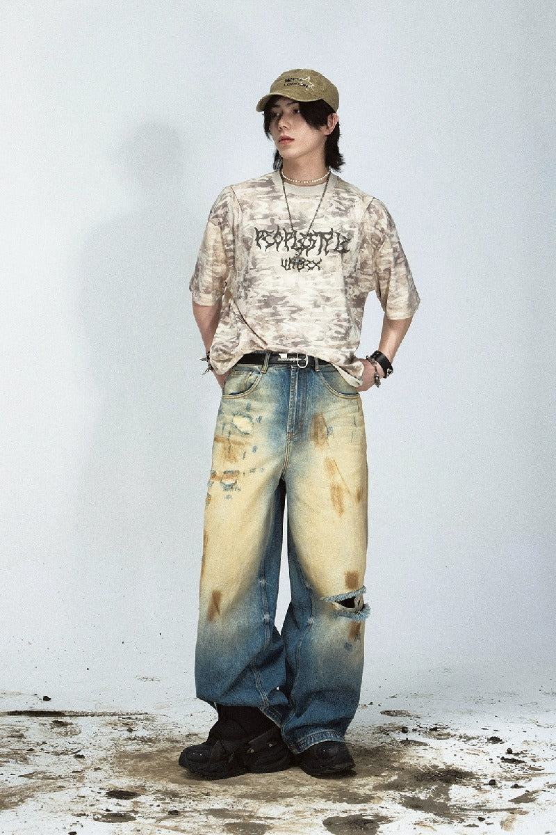 Distressed Vintage Straight-Leg Jeans