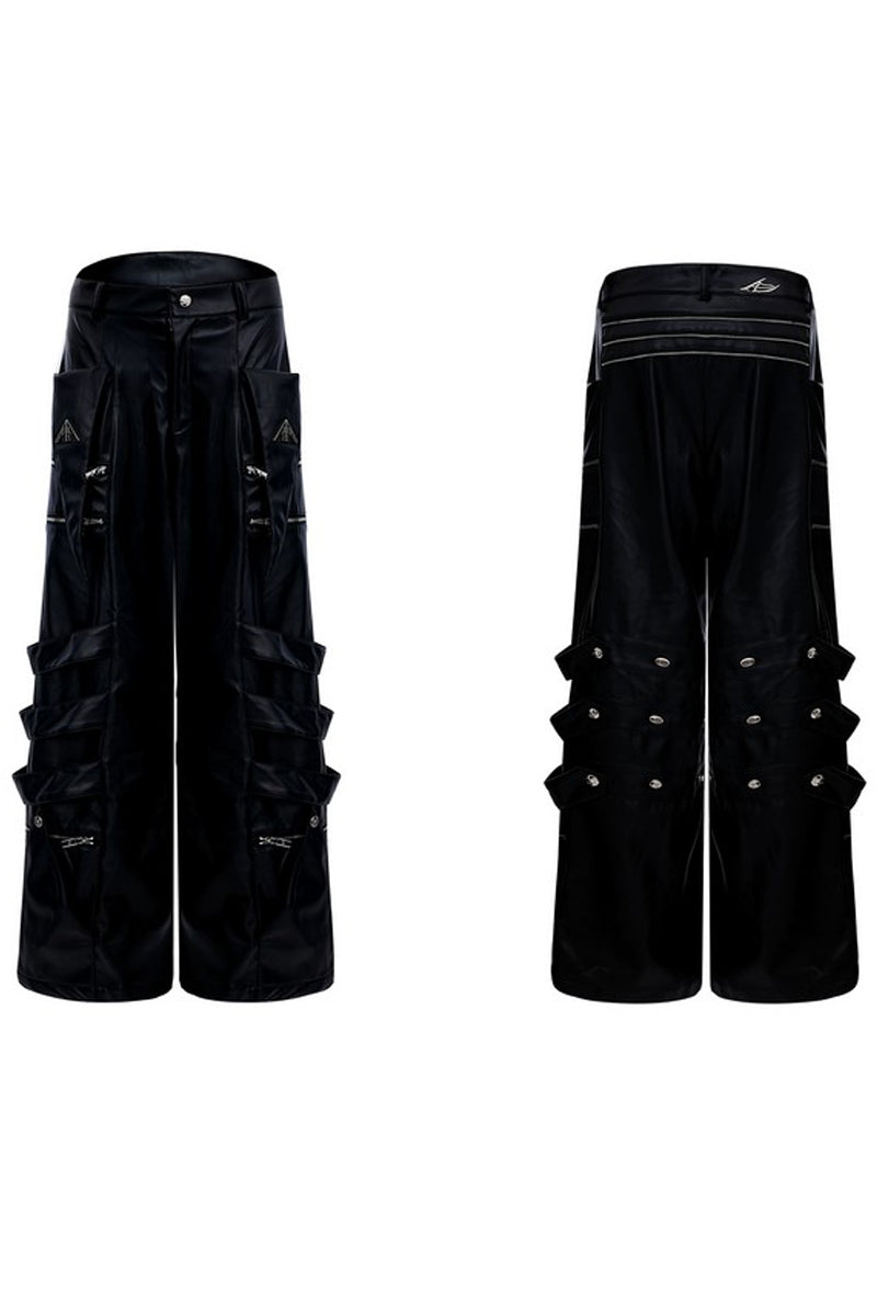 Punk Multi-Strap Metal Detail Leather Pants