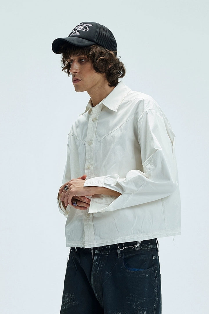 Frayed Hem Boxy Long Sleeve Shirt