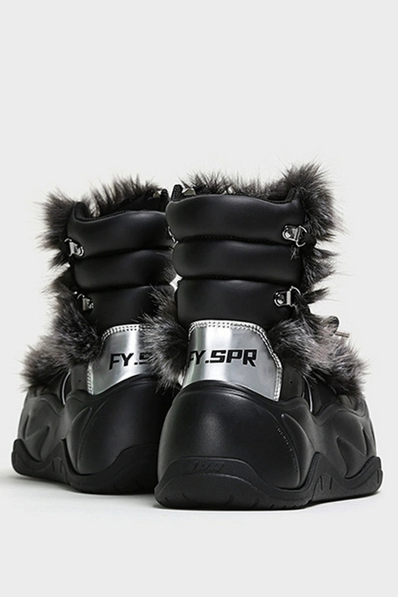 Black Faux-Fur Snow Boots