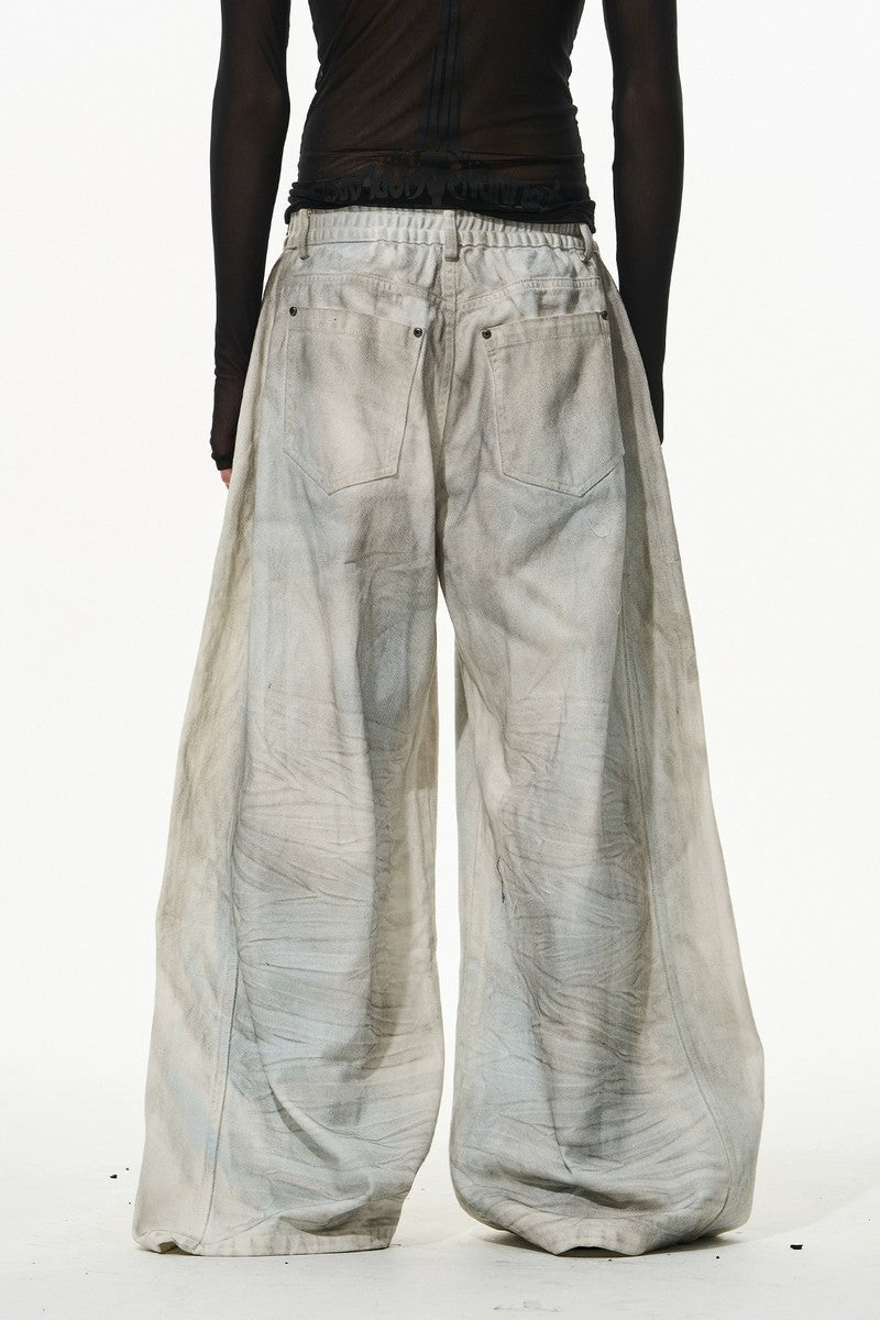 Distressed Wash White Ripped Pants