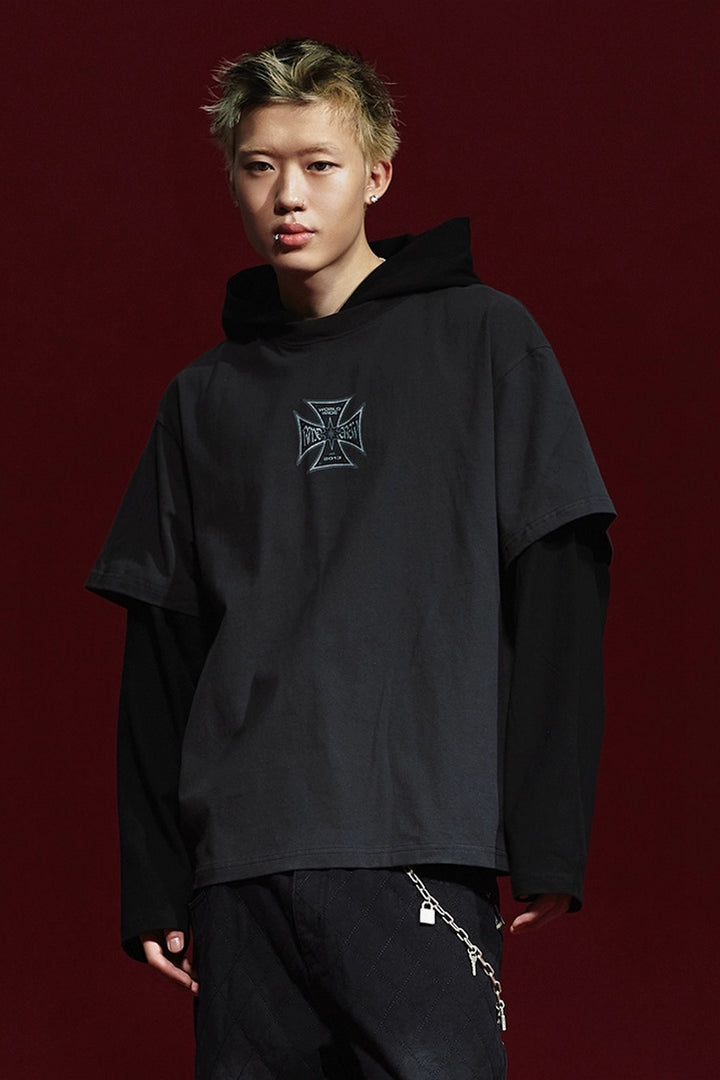 Layered Look Hooded Long Sleeve Tee