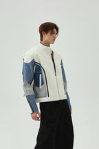 Color Block PU Leather Biker Jacket