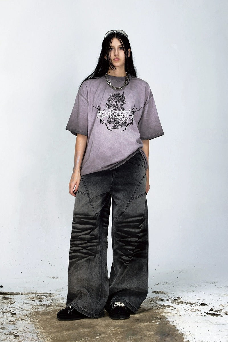 Vintage Dragon Print Oversized T-Shirt